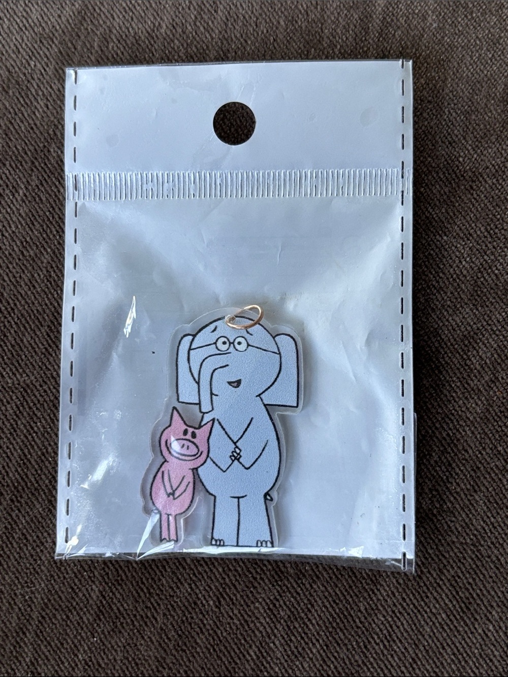 Kids Elephant & Piggie Piggy with Pigeon Reading Charm Pendant - Gray Grey Pink